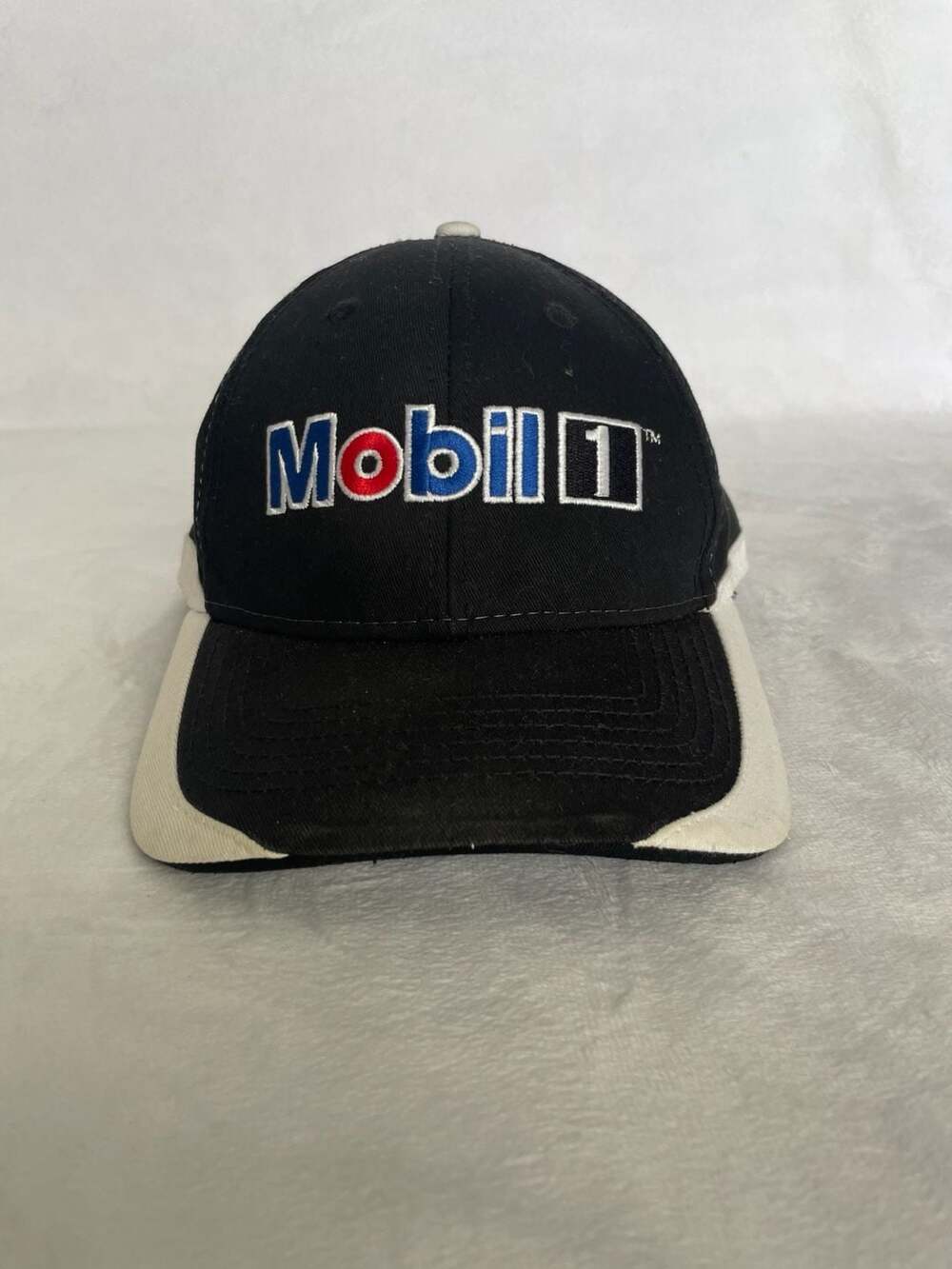 Mobil 1 Embroidered Logo Baseball Cap Hat Black and White